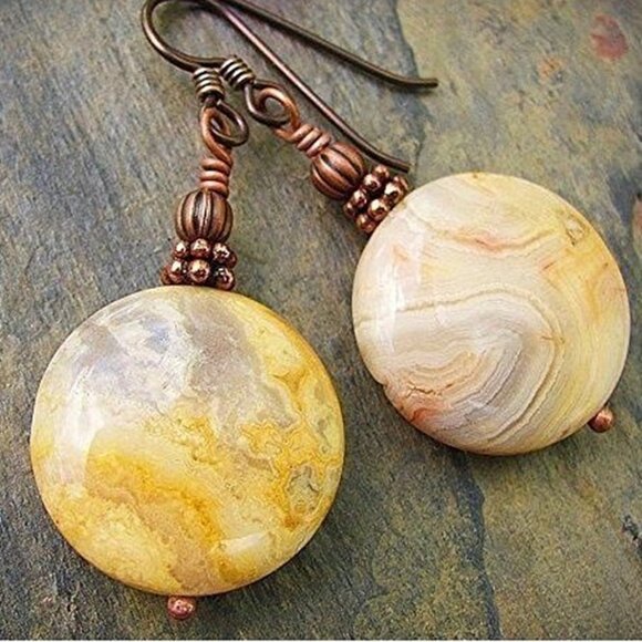 Kachina Jewelry Jewelry - Mexican Lace Agate Earrings Copper Hypoallergenic Niobium Hooks